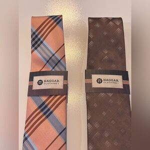 NWT Haggar Men's Plaid and Diamond Tie Set - 100% Silk & 100% Polyester